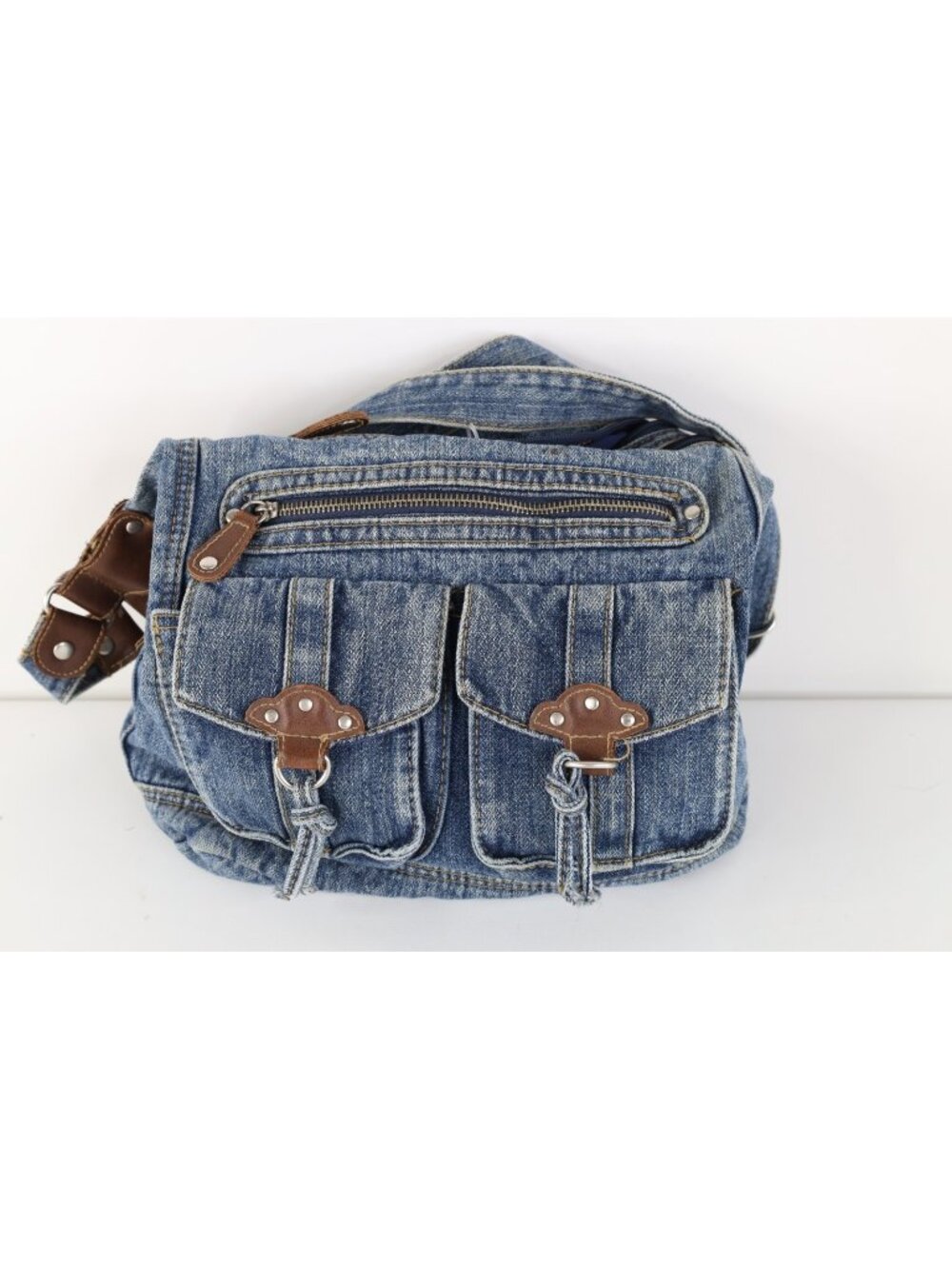 Vintage 90s Y2K Streetwear Babydoll Distressed Denim Jean Purse Bag Pack Blue